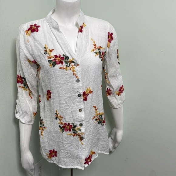 Kindred boho white button down embroidered blouse small - Picture 1 of 7